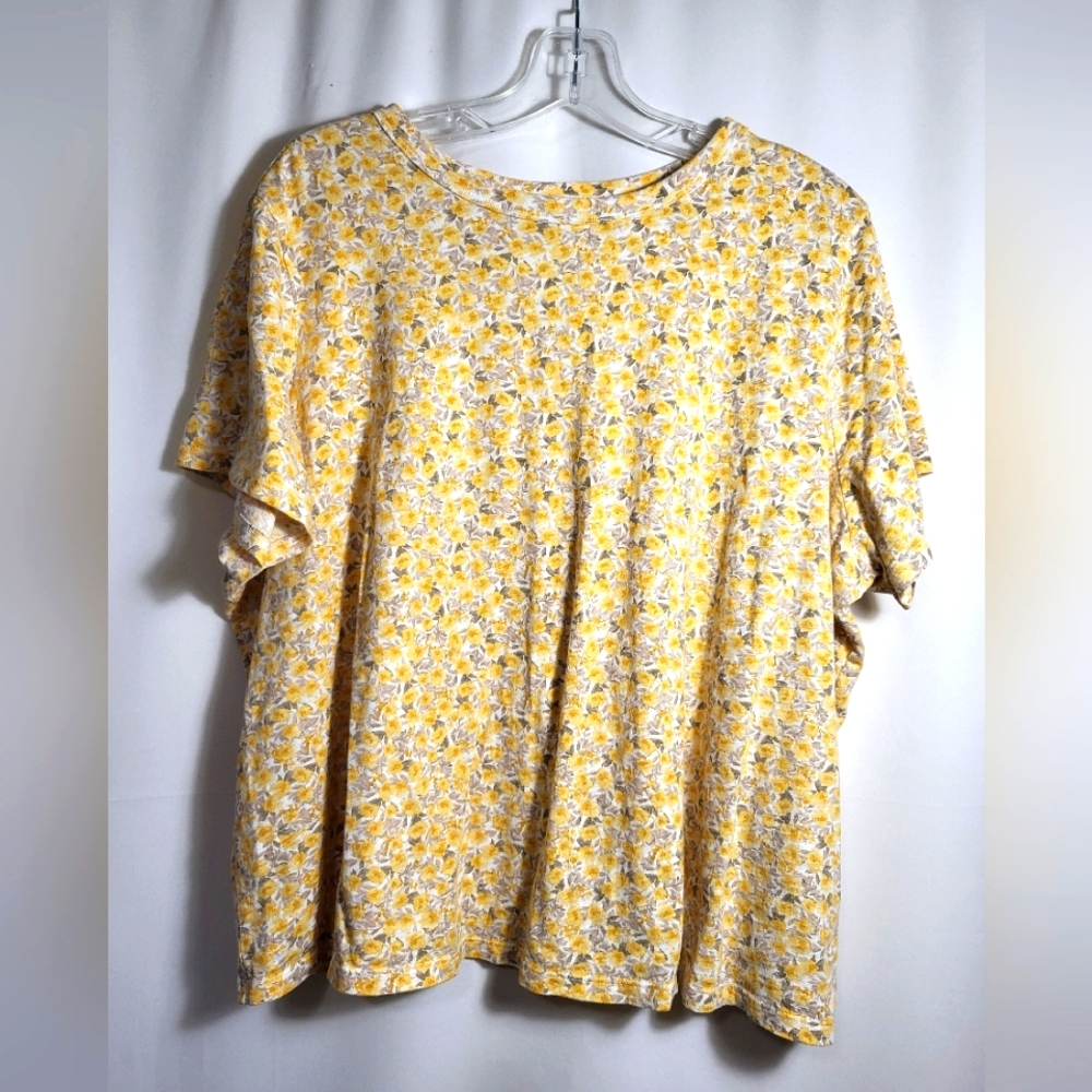 Old Navy white with yellow and gray floral tee women's 2X  #1762